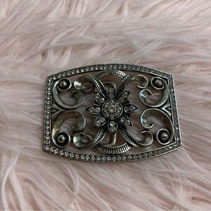 Ornate Silver Crystal Belt Buckle